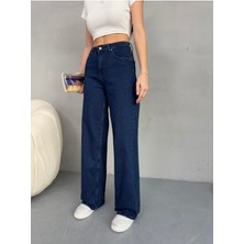 Kadın Yüksek Bel Kar Yıkama Likralı Geniş Paça Palazzo Jeans