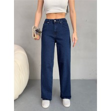 Kadın Yüksek Bel Kar Yıkama Likralı Geniş Paça Palazzo Jeans