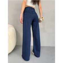 Kadın Yüksek Bel Kar Yıkama Likralı Geniş Paça Palazzo Jeans