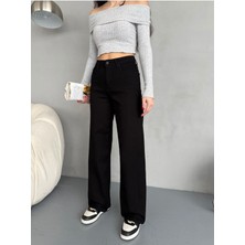 Kadın Yüksek Bel Kar Yıkama Likralı Geniş Paça Palazzo Jeans