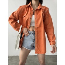 Çift Cepli Yırtık Efektli Oversize Denim Kadın Gömlek Ceket