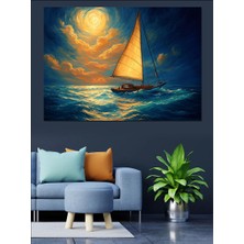 Günbatımı Yelkenli Deniz Manzarası Dekoratif Kanvas - Mdf Ahşap Tablo