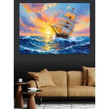Gün Batımında Yelkenli Gemi Dekoratif Kanvas - Mdf Ahşap Tablo