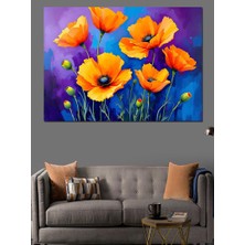 Canlı Turuncu Gelincik Çiçekleri Dekoratif Kanvas - Mdf Ahşap Tablo