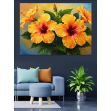 Turuncu Sarı Hibiskus Çiçekleri Dekoratif Kanvas - Mdf Ahşap Tablo