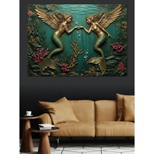 Denizkızları ve Mercan Kabartma Dekoratif Kanvas - Mdf Ahşap Tablo