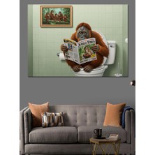 Gazete Okuyan Goril Tuvalette Dekoratif Kanvas - Mdf Ahşap Tablo