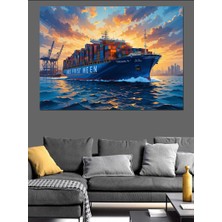 Konteyner Gemisi Okyanus Yolculuğu Dekoratif Kanvas - Mdf Ahşap Tablo