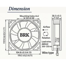 BRK 120X120X38 220V Ac 5 Kanatlı Rulmanlı Brk Fan