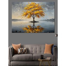 Suyun Üzerinde Sarı Ağaç Dekoratif Kanvas - Mdf Ahşap Tablo