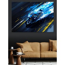 Hızlı Geçiş Mavi Motosiklet Dekoratif Kanvas - Mdf Ahşap Tablo