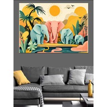 Fil Temalı Düz Illüstrasyon Dekoratif Kanvas - Mdf Ahşap Tablo