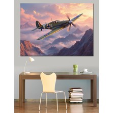 Dağ Üzerinde Uçan Savaş Uçağı Dekoratif Kanvas - Mdf Ahşap Tablo