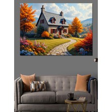 Sonbahar Ev Bahçe Manzarası Dekoratif Kanvas - Mdf Ahşap Tablo