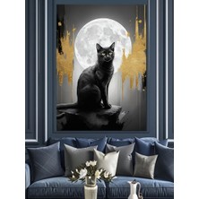 Ay Işığında Kedi Dekoratif Kanvas - Mdf Ahşap Tablo