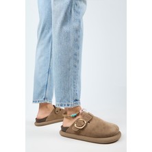 Manijero (Asymetry) Kadın  Deri Kemerli Tokalı Sabo Vizon Terlik