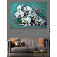 Beyaz Orkide Çiçek Aranjmanı Dekoratif Kanvas - Mdf Ahşap Tablo