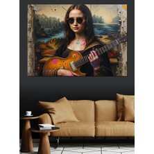 Gitar Çalan Kadın Portre Dekoratif Kanvas - Mdf Ahşap Tablo