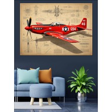 Vintage Kırmızı Uçak Tasarımı Dekoratif Kanvas - Mdf Ahşap Tablo