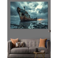 Batmakta Olan Eski Gemi Dekoratif Kanvas - Mdf Ahşap Tablo