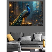 Parlak Kuyruklu Zarif Tavus Kuşu Dekoratif Kanvas - Mdf Ahşap Tablo