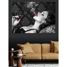 Siyah Beyaz Sigara Içen Kadın Dekoratif Kanvas - Mdf Ahşap Tablo