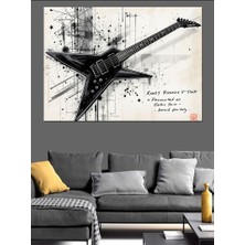 Siyah Mürekkep Elektrikli Gitar Dekoratif Kanvas - Mdf Ahşap Tablo