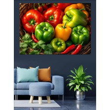 Renkli Taze Biber Detayı Dekoratif Kanvas - Mdf Ahşap Tablo