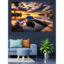 Iskelede Gün Batımı Sandal Dekoratif Kanvas - Mdf Ahşap Tablo