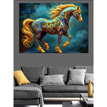 Renkli Desenli Koşan At Dekoratif Kanvas - Mdf Ahşap Tablo