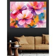 Pembe Sulu Boya Çiçekler Dekoratif Kanvas - Mdf Ahşap Tablo
