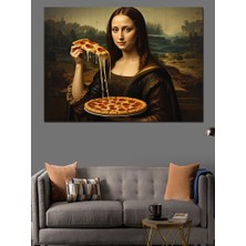 Pizza Yiyen Mona Lisa Dekoratif Kanvas - Mdf Ahşap Tablo