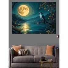 Ay Işığında Kuş ve Dallar Dekoratif Kanvas - Mdf Ahşap Tablo