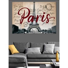 Eyfel Kulesi Paris Yazısı Dekoratif Kanvas - Mdf Ahşap Tablo