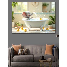 Banyoda Eğlenen Fil Dekoratif Kanvas - Mdf Ahşap Tablo