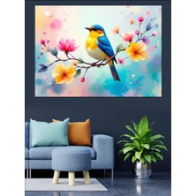 Dalda Mavi Kuş Dekoratif Kanvas - Mdf Ahşap Tablo