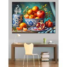 Meyvelerle Dolu Porselen Kase Dekoratif Kanvas - Mdf Ahşap Tablo