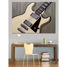 Beyaz Elektro Gitar Illüstrasyonu Dekoratif Kanvas - Mdf Ahşap Tablo