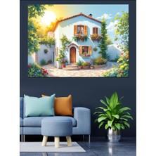 Beyaz Bahçeli Güzel Ev Dekoratif Kanvas - Mdf Ahşap Tablo