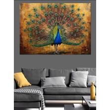 Tüylerini Açmış Tavus Kuşu Dekoratif Kanvas - Mdf Ahşap Tablo