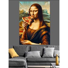 Mona Lisa ve Pizza Dekoratif Kanvas - Mdf Ahşap Tablo