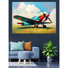 Retro Renkli Uçak Dekoratif Kanvas - Mdf Ahşap Tablo