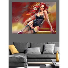 Siyah Elbiseli Güçlü Kadın Dekoratif Kanvas - Mdf Ahşap Tablo