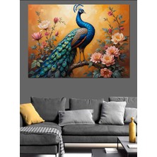 Çiçekler Arasında Tavus Kuşu Dekoratif Kanvas - Mdf Ahşap Tablo