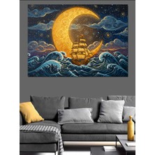 Ay Işığında Yelkenli Gemi Dekoratif Kanvas - Mdf Ahşap Tablo