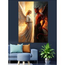 Melek ve Şeytan Dekoratif Kanvas - Mdf Ahşap Tablo