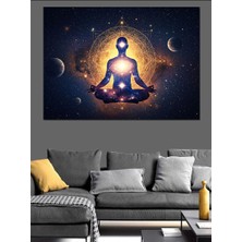 Gezegenler Arasında Meditasyon Buda Dekoratif Kanvas - Mdf Ahşap Tablo