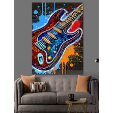 Renk Patlamalı Elektro Gitar Dekoratif Kanvas - Mdf Ahşap Tablo