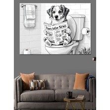 Tuvalette Gazete Okuyan Köpek Dekoratif Kanvas - Mdf Ahşap Tablo