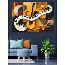 Soyut Müzik Enstrüman Tasarımı Dekoratif Kanvas - Mdf Ahşap Tablo